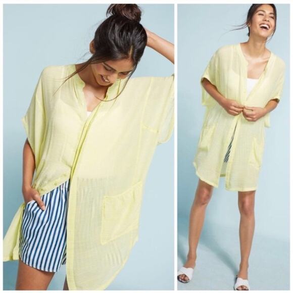 Anthropologie Saturday Sunday Kendra Oversized Tunic Yellow Button-Front S - Picture 2 of 13